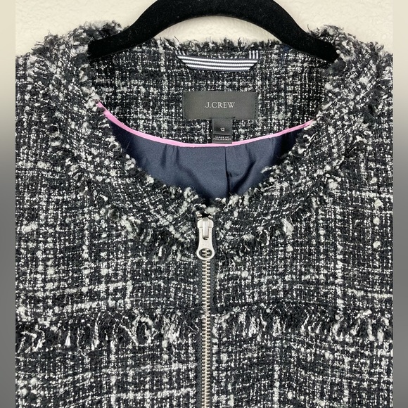 J.Crew Women's 12 Boucle Tweed Knit Swing Coat Full Zip Pockets Collarless Raven - Picture 5 of 16